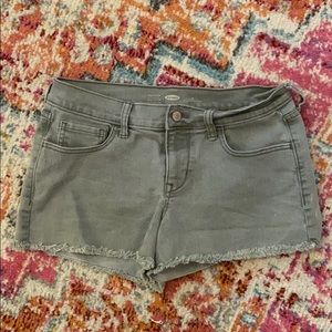 Army green cutoff denim shorts